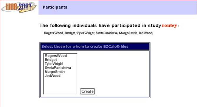 Figure 6.  Screen for selecting participants for whom EZCalc© files are to be created.